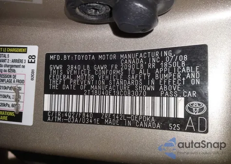 2009 Toyota Corolla Le из США, поврежденный, VIN 2T1BU40E19C083070